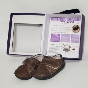 Pediped Brown Black All Leather Baby Shoes Hook Loop Size 12-18 Months